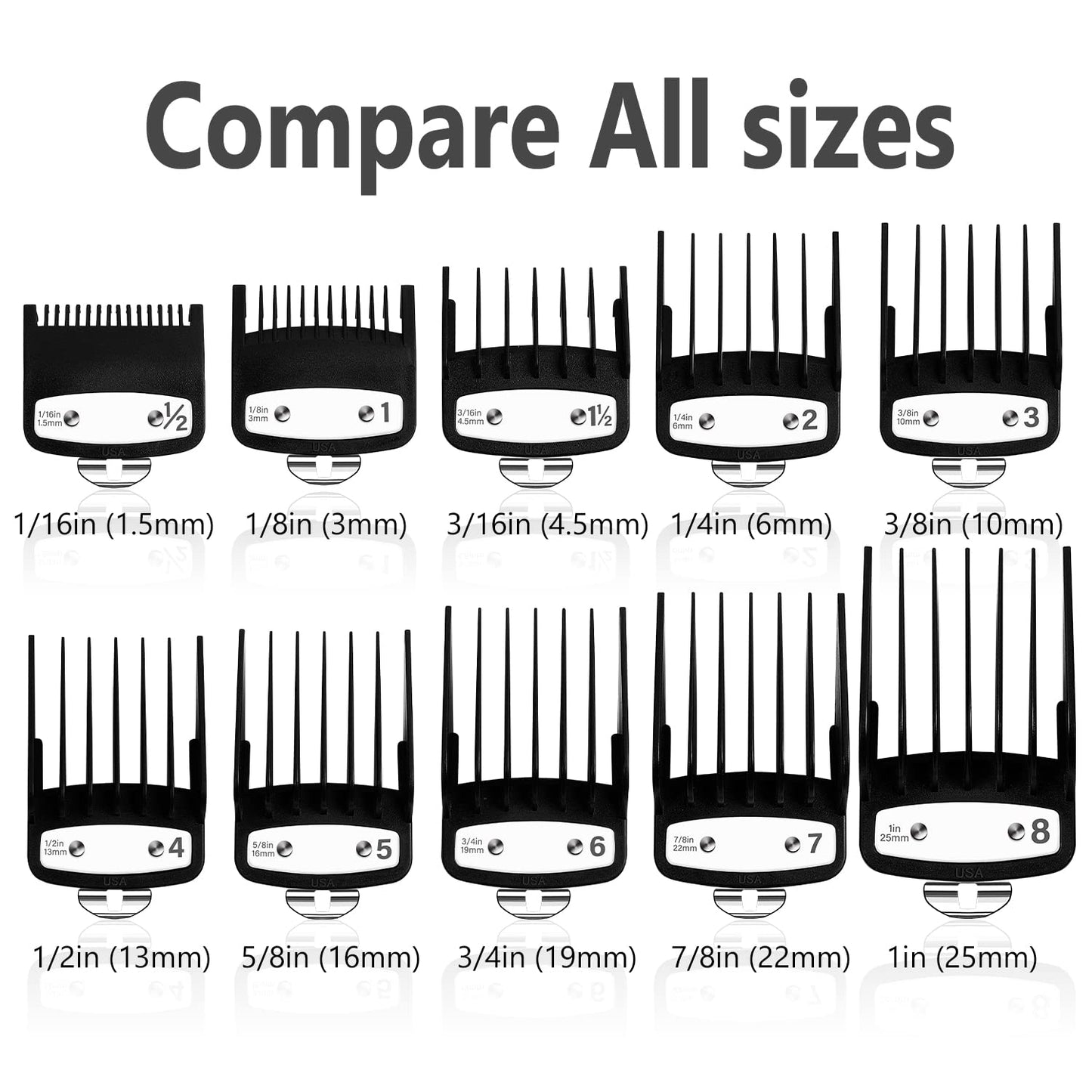 Professional Hair Clipper Guards Guides 10 Pack Coded Cutting Guides 1/16” to 1" Fits for Most Wahl Clippers