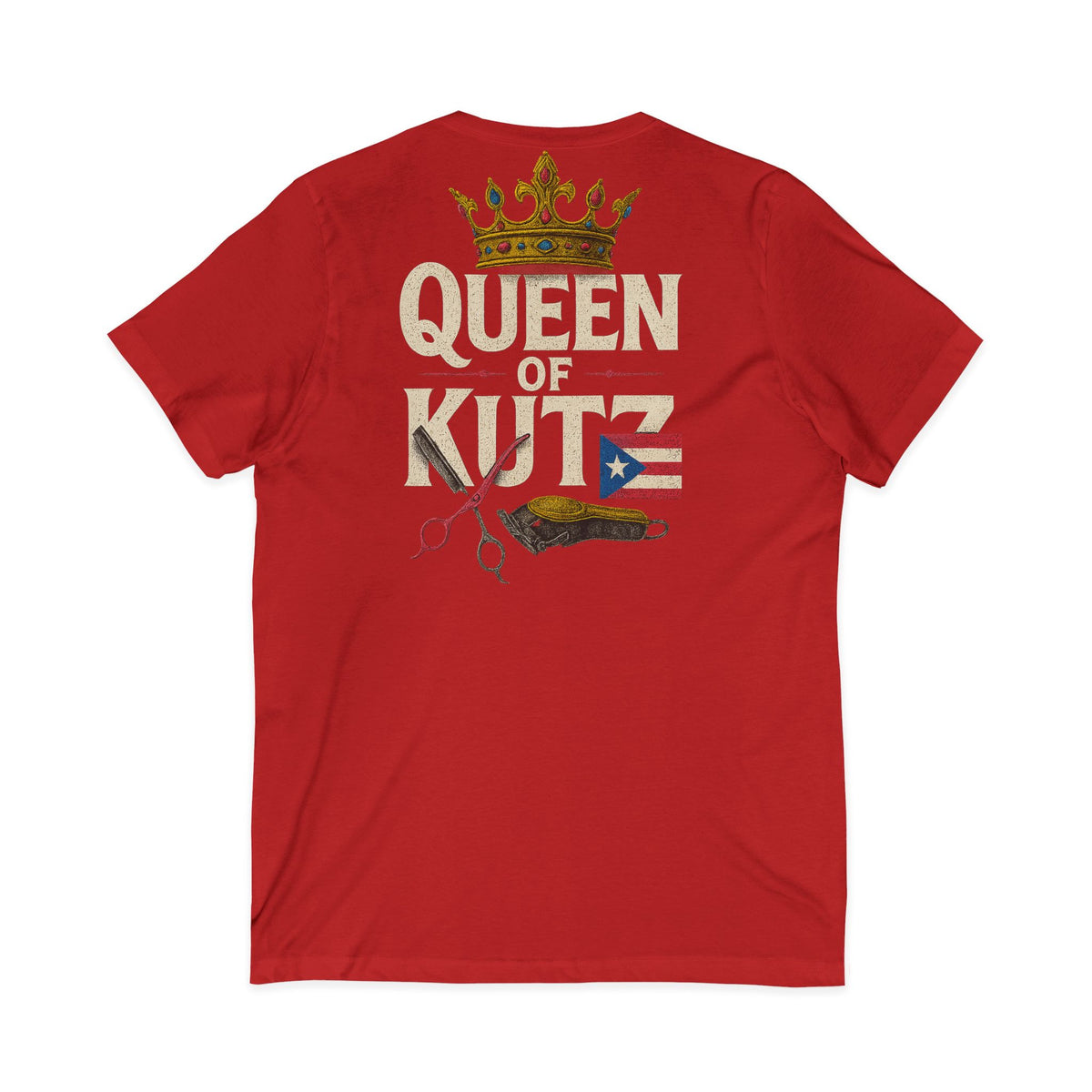 Queen of Kutz Puerto Rican Women's V-Neck Tee – Front & Back Print
