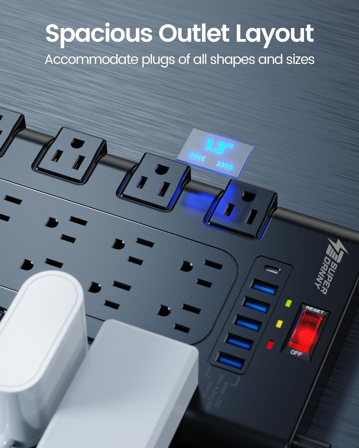 Power Strip, Surge Protector with 22 AC Outlets and 6 USB Charging Ports, 1875W/15A, 2100 Joules, 6.5Ft Flat Plug Heavy Duty Extension Cord for Home, Office, Dorm, Gaming Room, Black