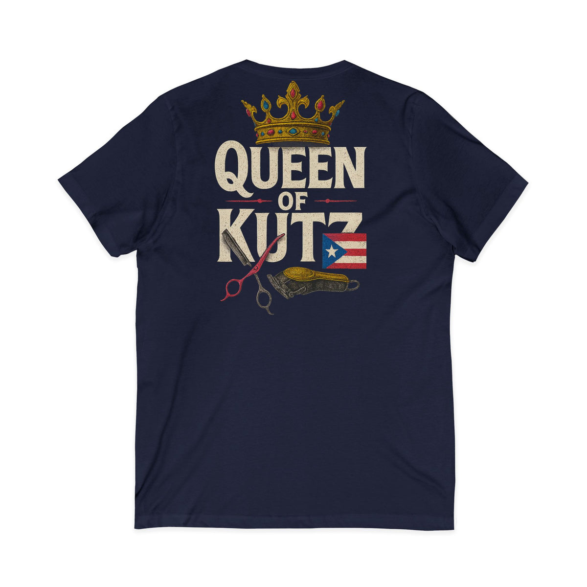 Queen of Kutz Puerto Rico – Front & Back Print | V-Neck Tee