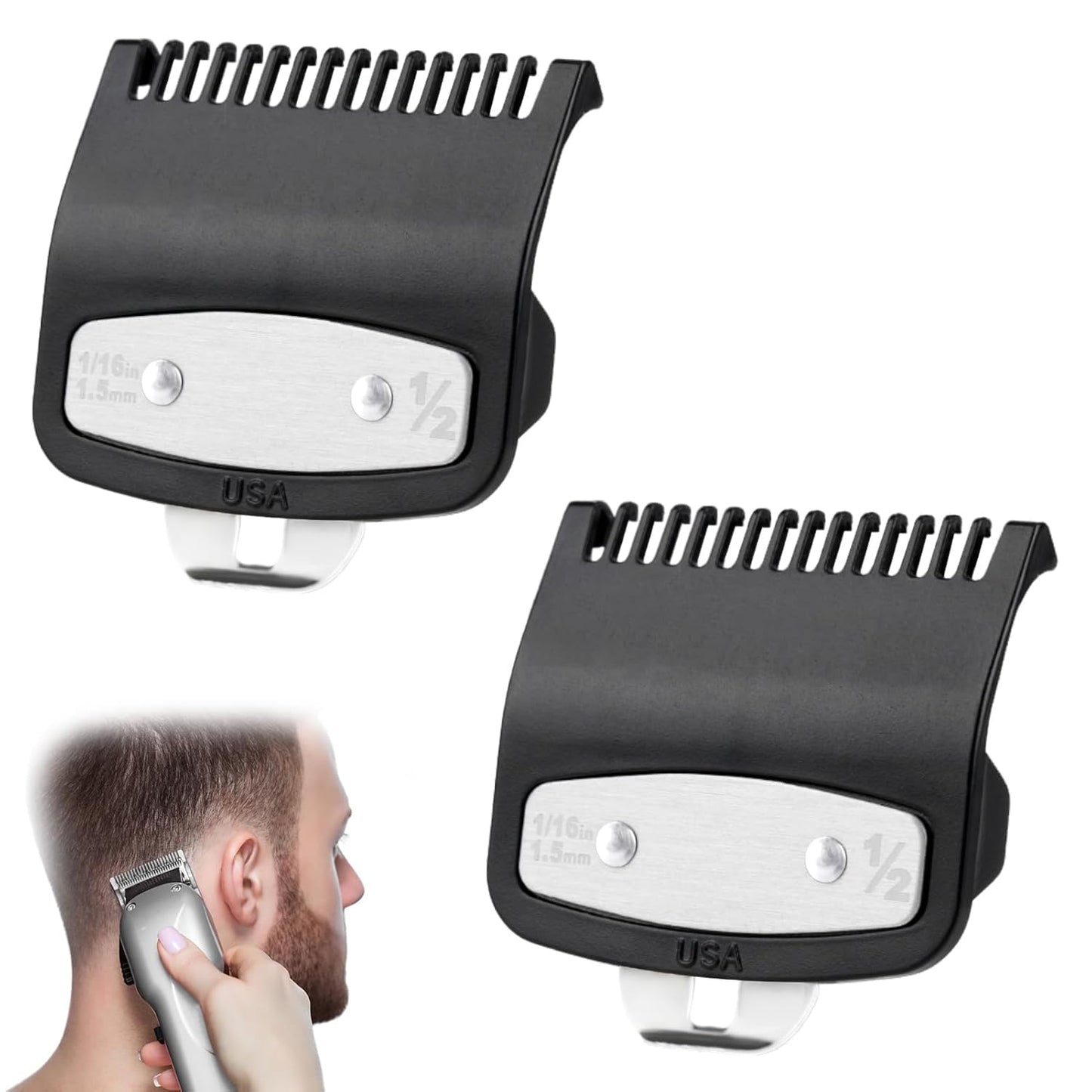 2 Pcs Replacement for Wahl 1/2 Premium Clipper Guard Clip Guide Metal #3354-100 1/16" 1.5Mm Premium Metal Clipper Guard Replacement for Wahl 1/2 - Achieve Precise Cuts with Confidence