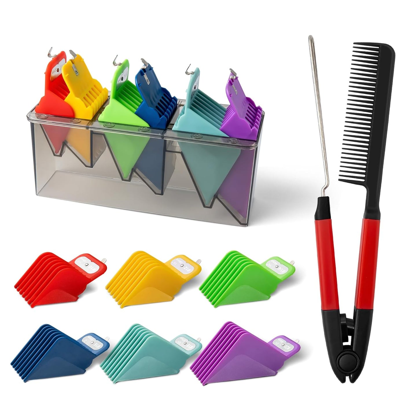 Extra Long Clipper Guards Set Fit for Andis Master, Oster Fast Feed, Andis AAC-1, GC, LCL, ML, PM-1, PM-2,PM-4, RCAC,RS-1,US-1, Size: #10-20 (Length: 1.25"- 2.5”), with Straighting Comb