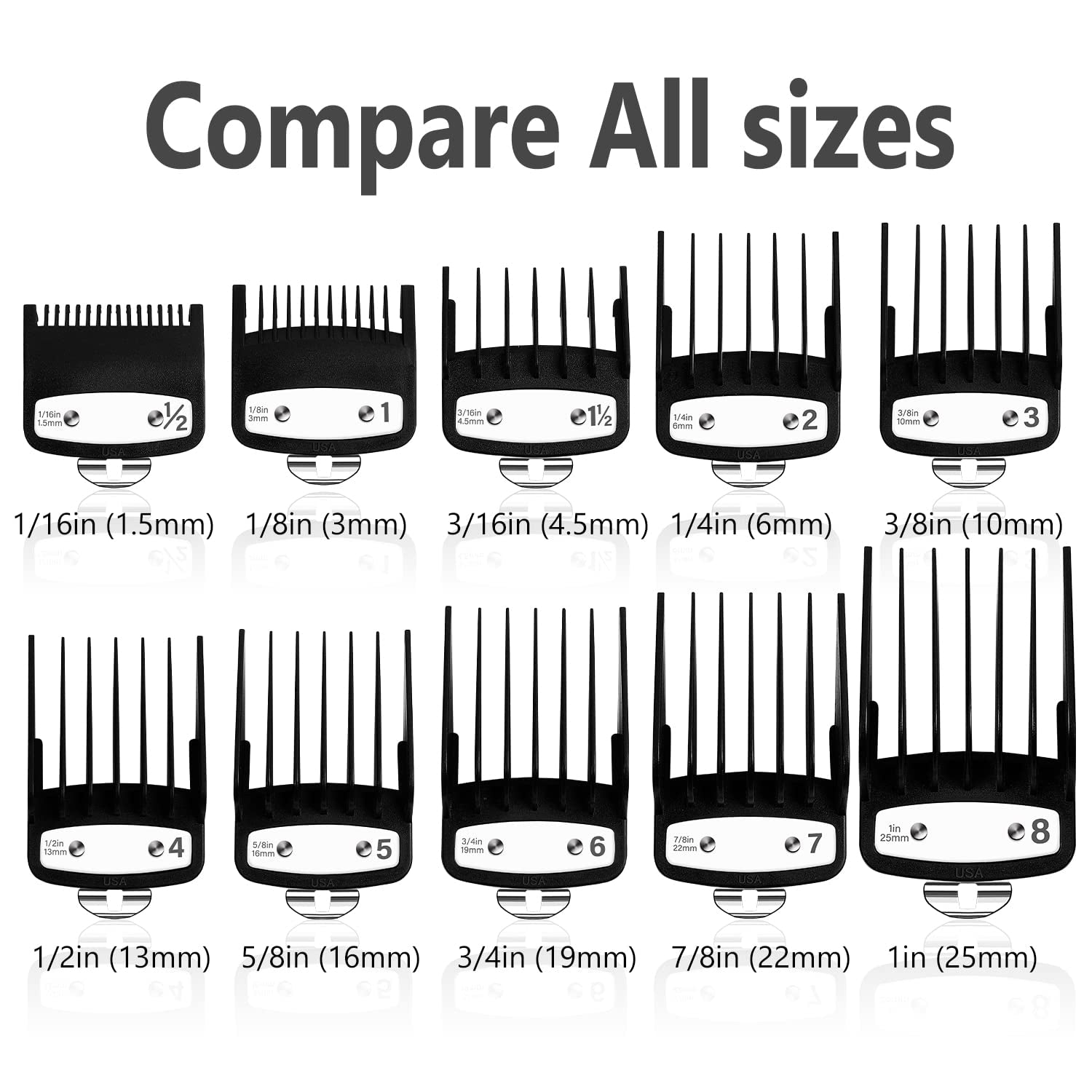 Professional Hair Clipper Guards Guides 10 Pack Coded Cutting Guides 1/16” to 1" Fits for Most Wahl Clippers
