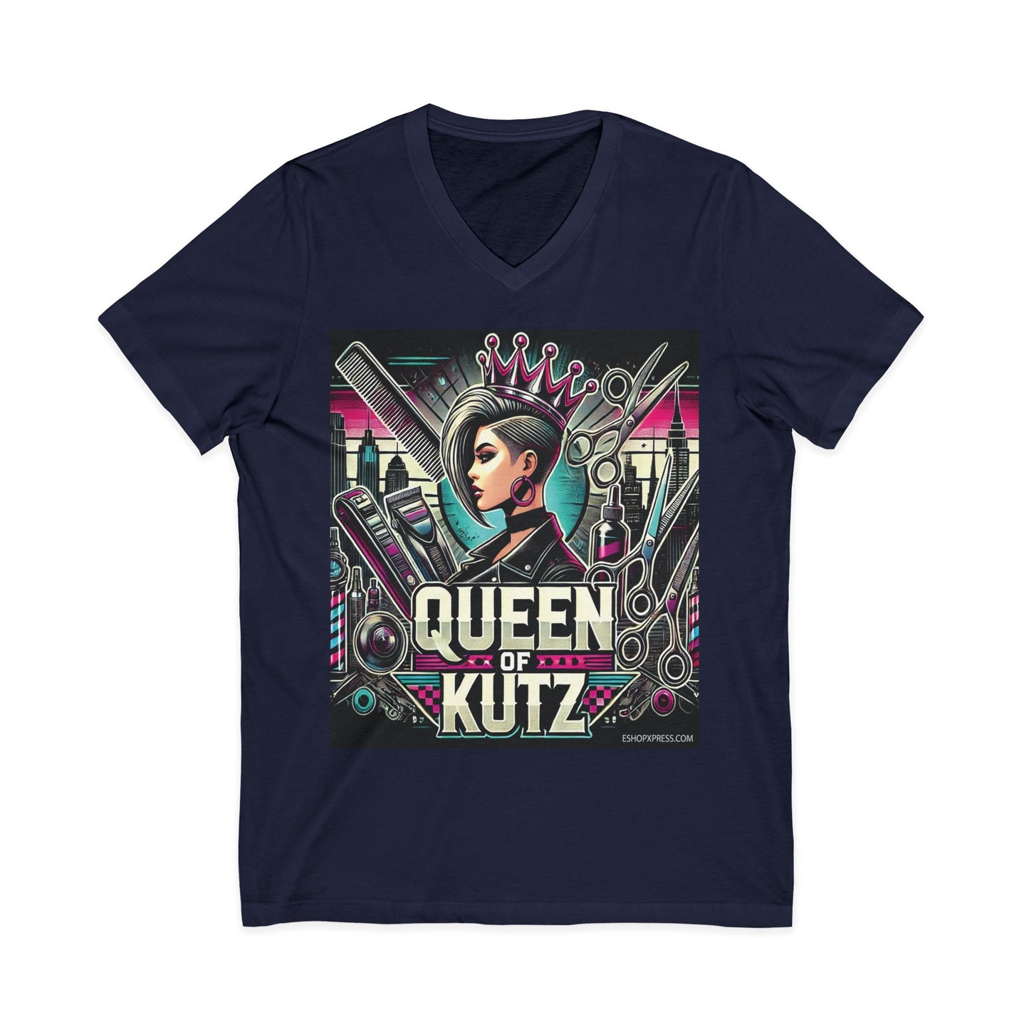 Queen of Kutz Women's Unisex Jersey Short Sleeve V-Neck Tee