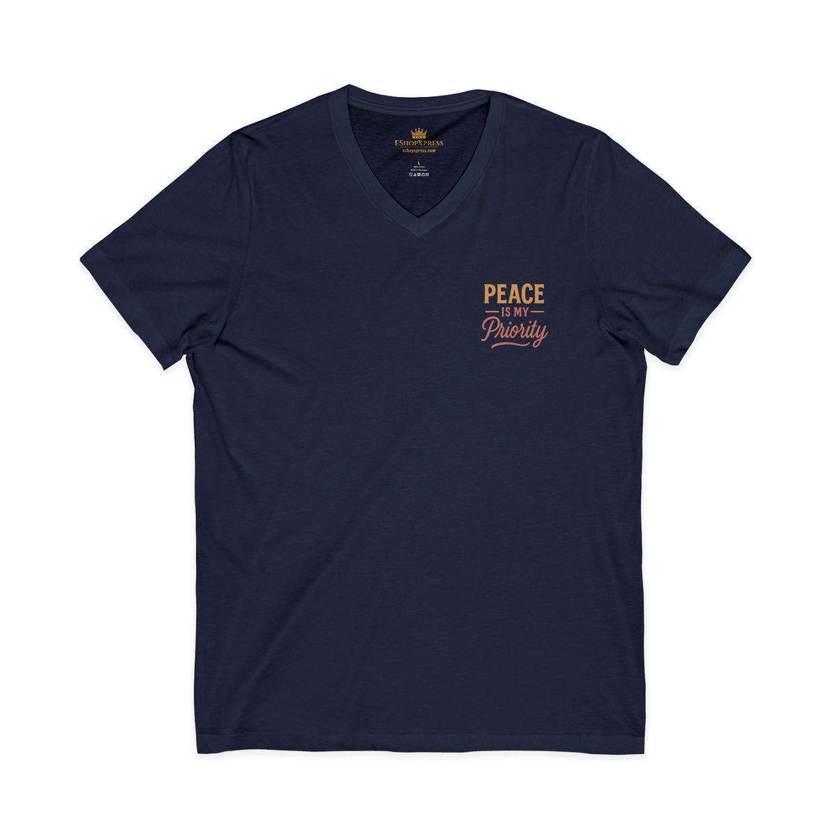 Peaceful Priority Typography Design – Front & Back Print | Vneck Tee