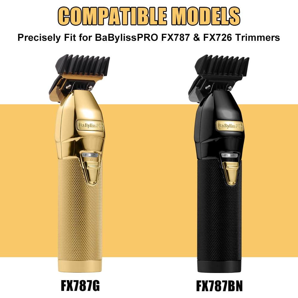 Premium Trimmer Guards Compatible with Babylisspro FX787 & FX726 Trimmer, Black Coded Guards Guides with Adjustable Metal Spring Clip, from 1/32-3/8 Inch Snap on Attachment Combs Set, 4 Pack