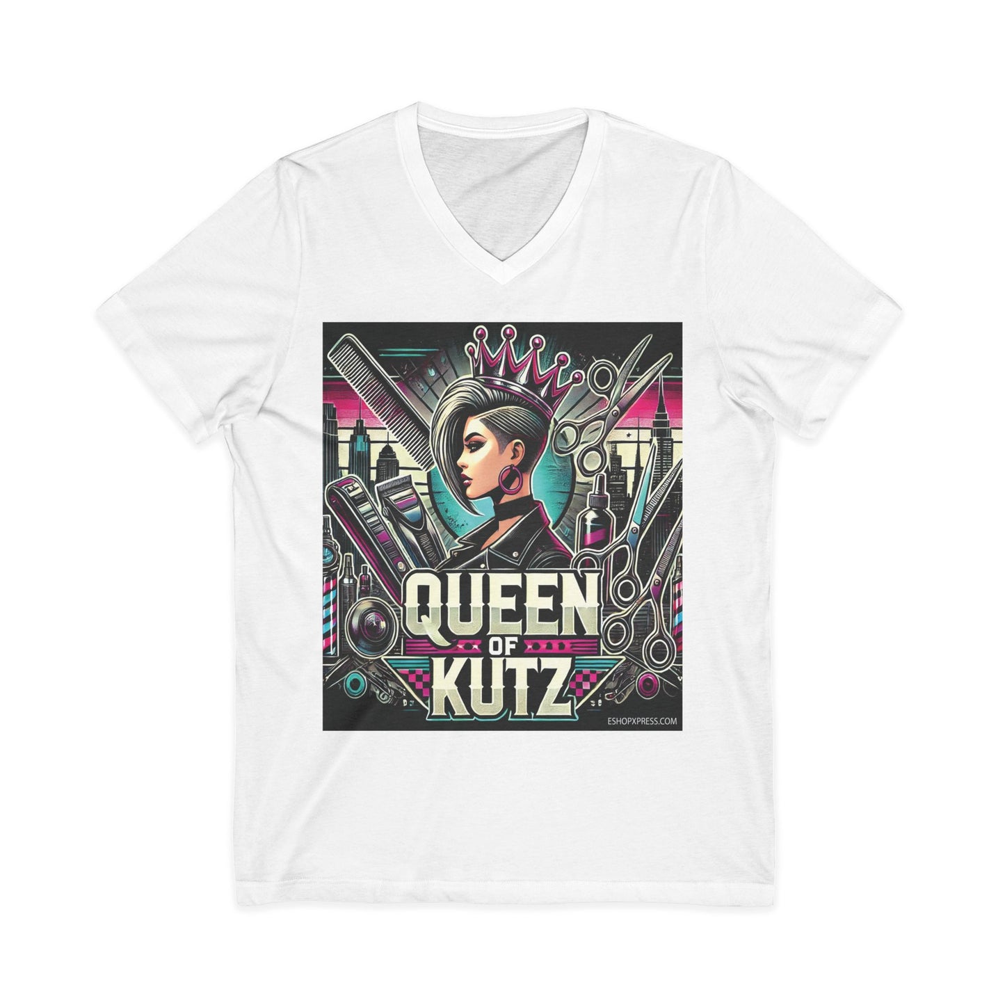Queen of Kutz Women's Unisex Jersey Short Sleeve V-Neck Tee