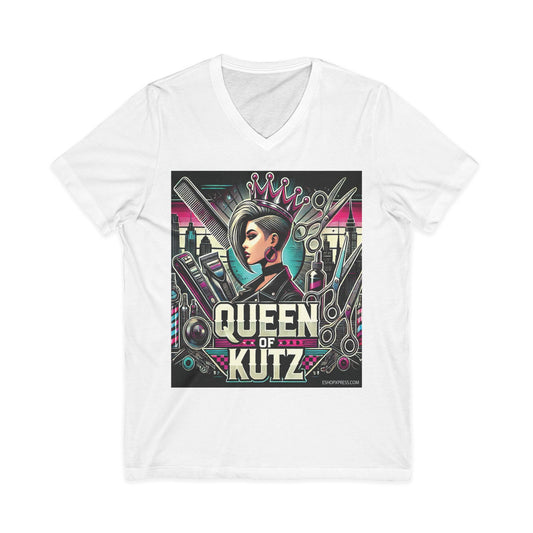 Queen of Kutz Women's Unisex Jersey Short Sleeve V-Neck Tee