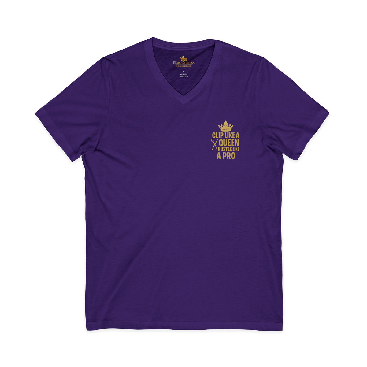 Clip Like A Queen Hustle Like a Pro Women's V-Neck Tee – Front & Back Print