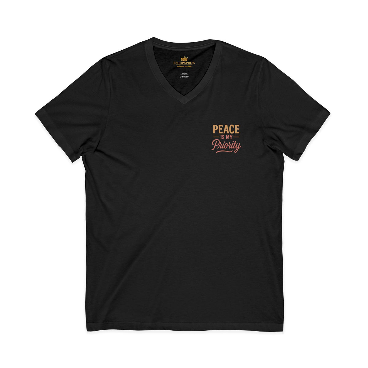 Peaceful Priority Typography Design – Front & Back Print | Vneck Tee