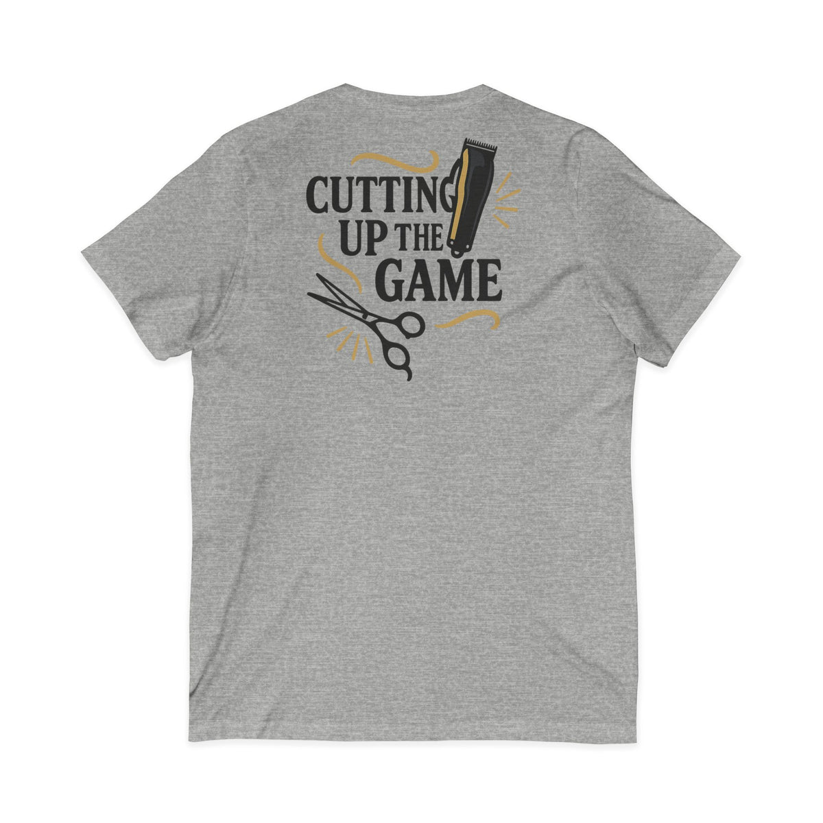 Cutting Up the Game – Front & Back Print | Queen of Kutz V-Neck Tee