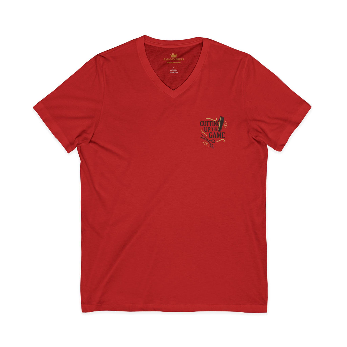 Cutting Up the Game – Front & Back Print | Queen of Kutz V-Neck Tee