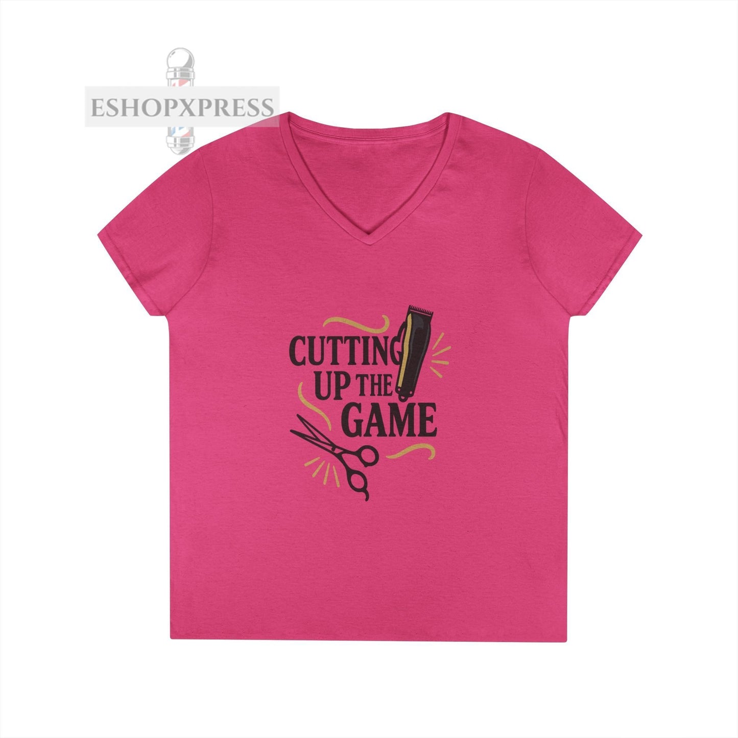 Cutting Up the Game Ladies V-Neck T-Shirt - Perfect for Barbers and Stylists