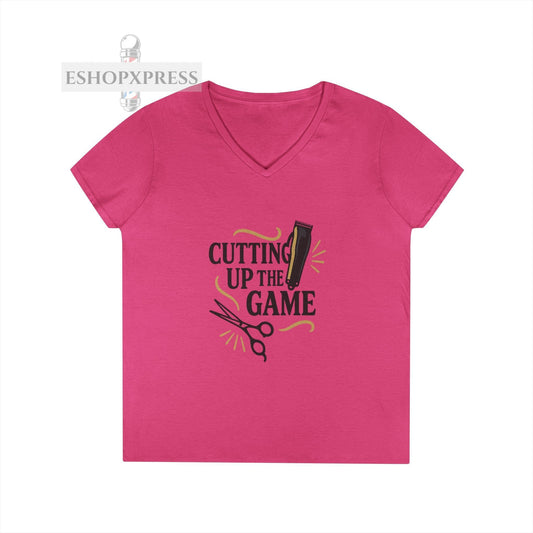 Cutting Up the Game Ladies V-Neck T-Shirt - Perfect for Barbers and Stylists