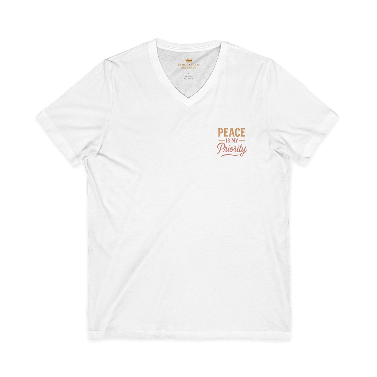 Peaceful Priority Typography Design – Front & Back Print | Vneck Tee