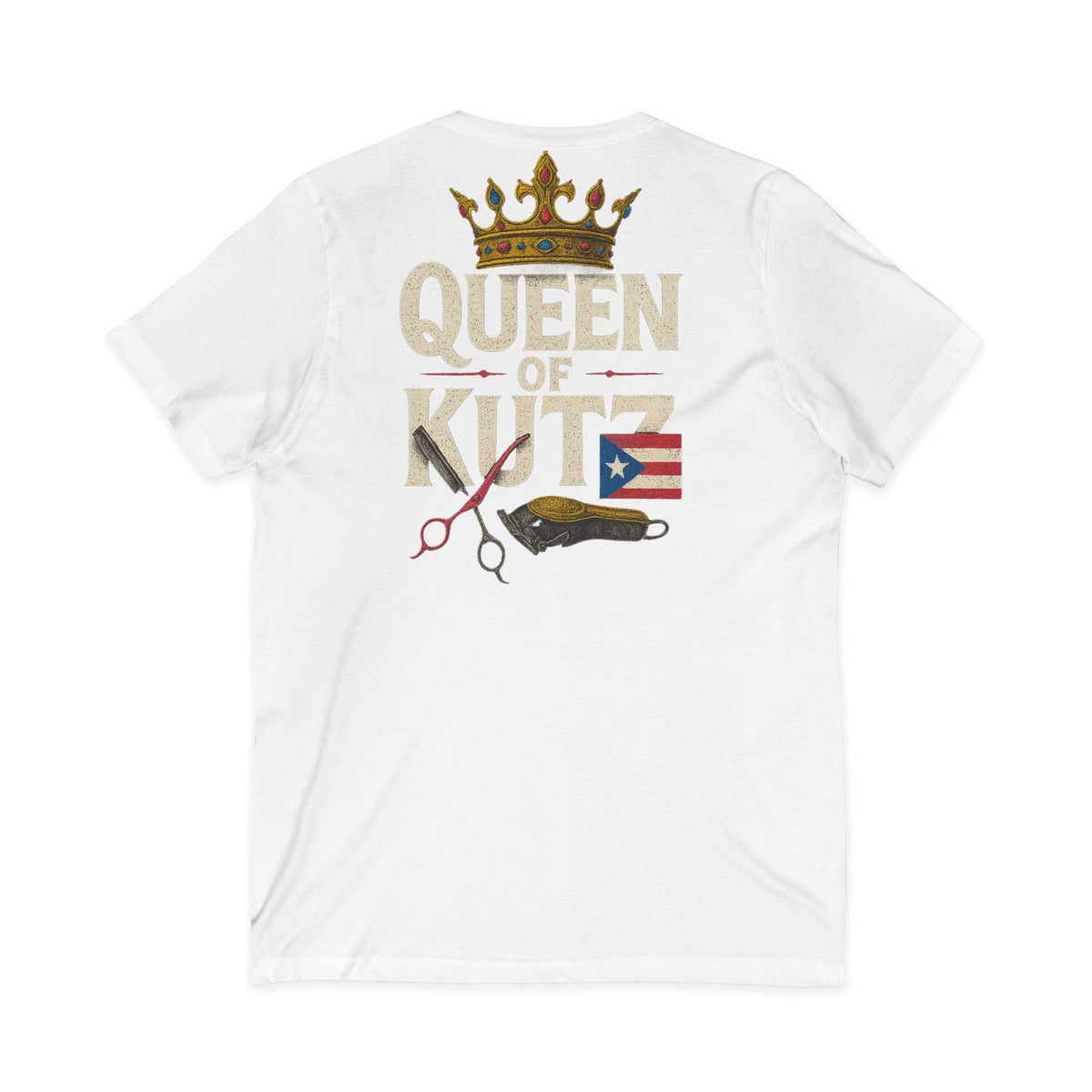 Queen of Kutz Puerto Rican Women's V-Neck Tee – Front & Back Print