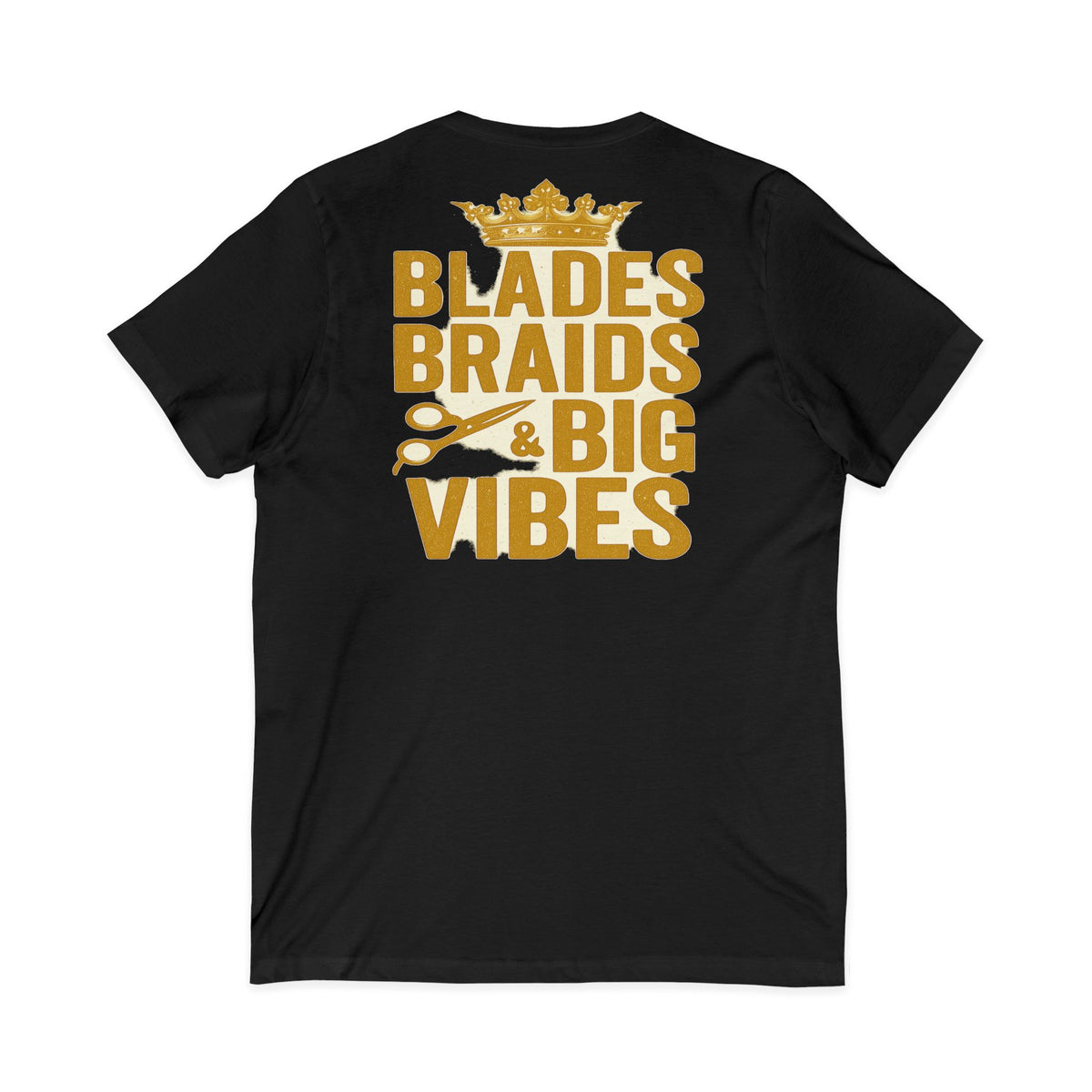 Blades, Braids, & Bold Vibes Women's V-Neck Tee – Front & Back Print