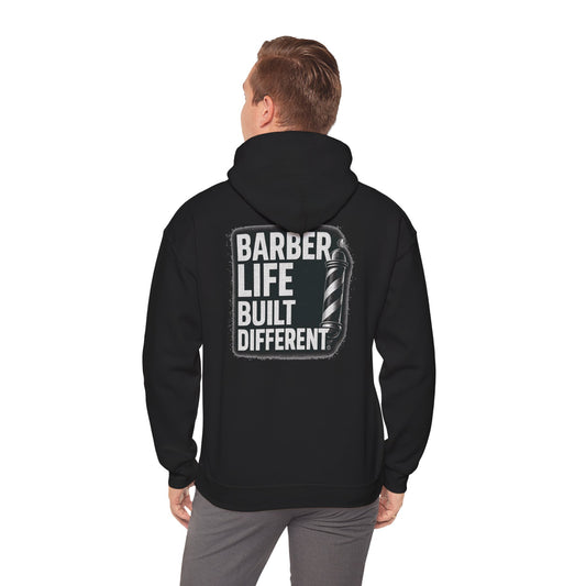 Barber Life Built Different Hoodie – Front & Back Print