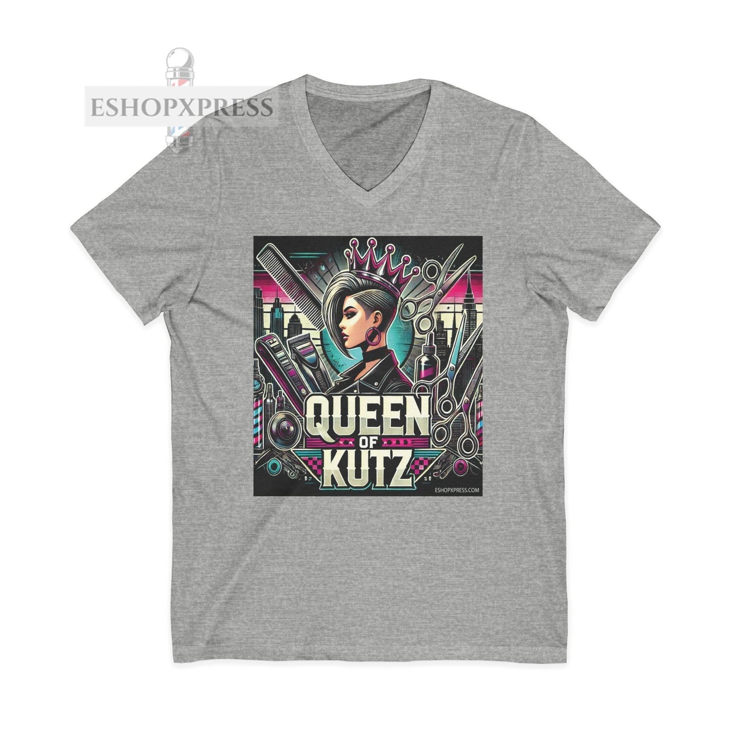 Queen of Kutz Women's Unisex Jersey Short Sleeve V-Neck Tee