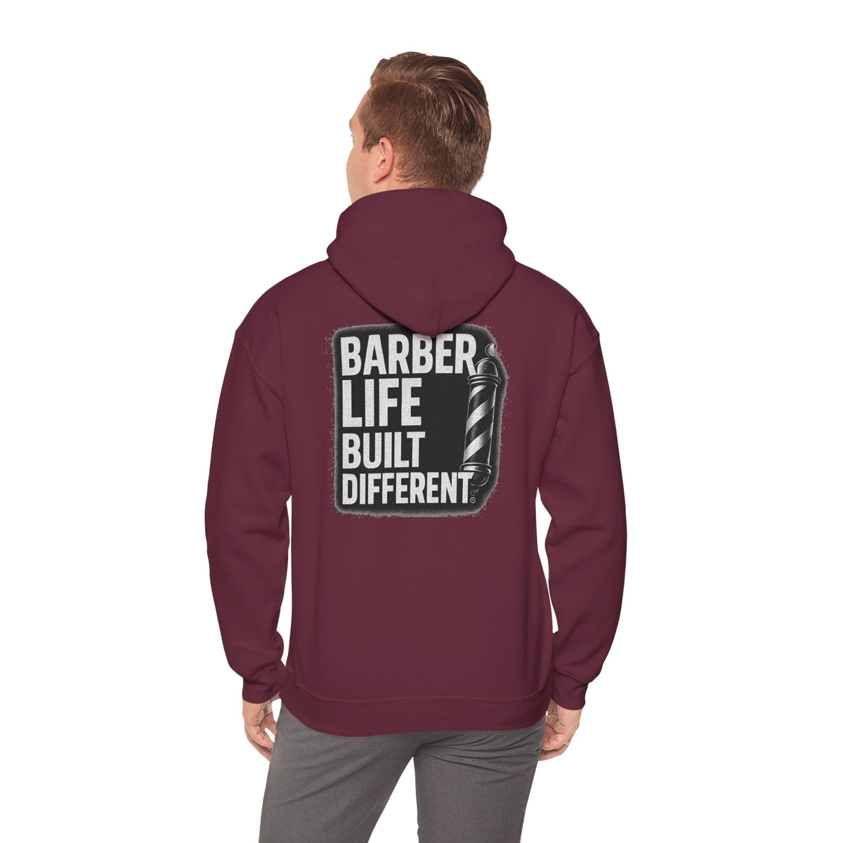 Barber Life Built Different Hoodie – Front & Back Print