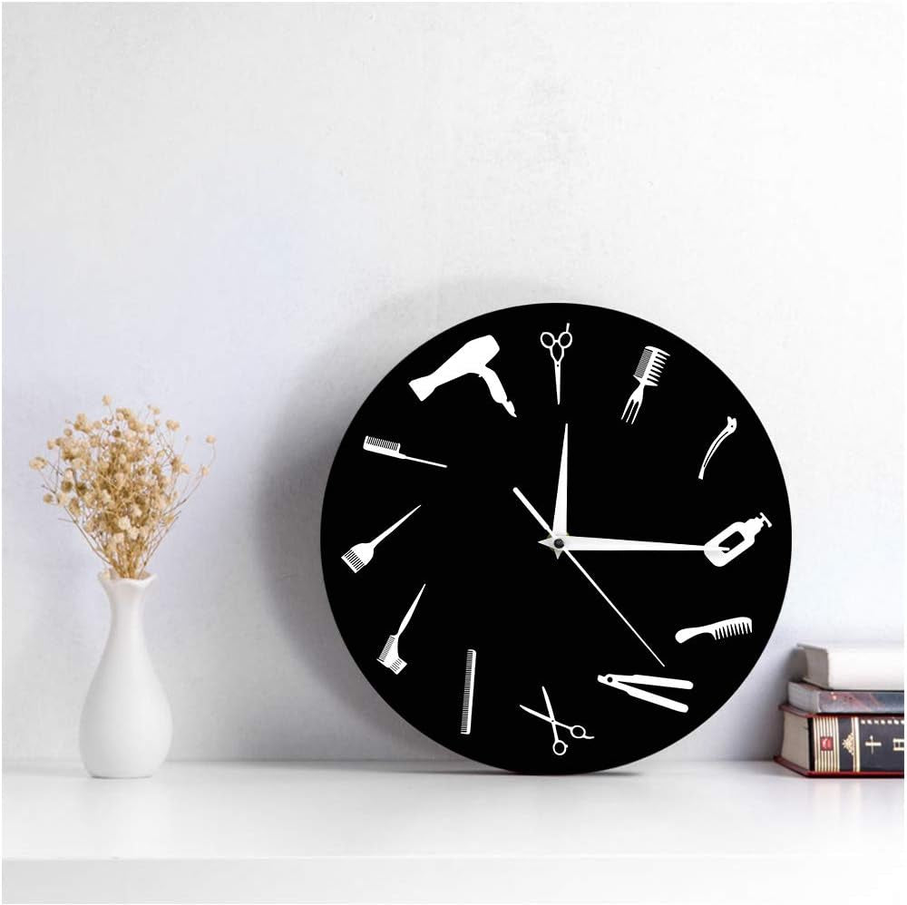 12 Inch Barbershop Clock Barber Equipment Tools Silent Wall Clock Battery Operated Quartz Modern Barber Shop Business Sign Acrylic Hanging Watch for Beauty Hair Salon Hairdresser Gift