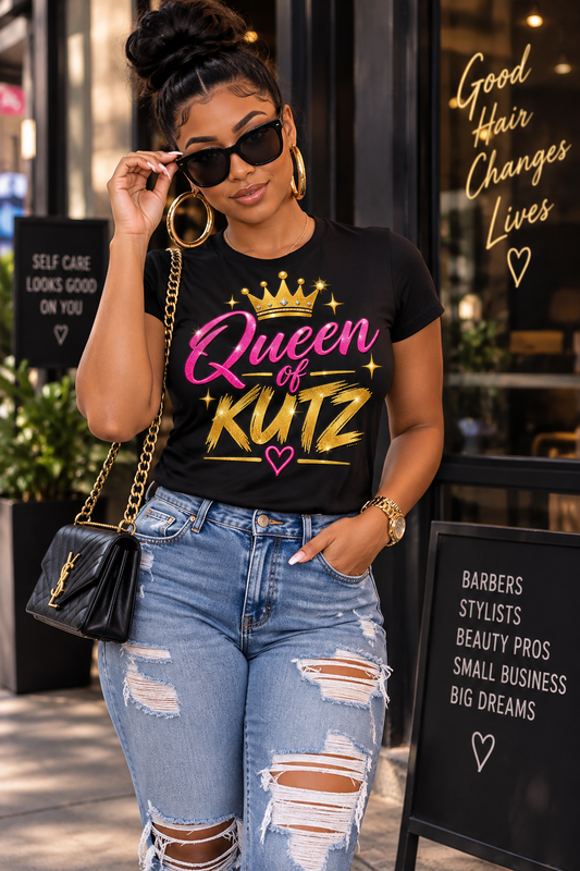 Women's Queen of Kutz Tee – Pink Script