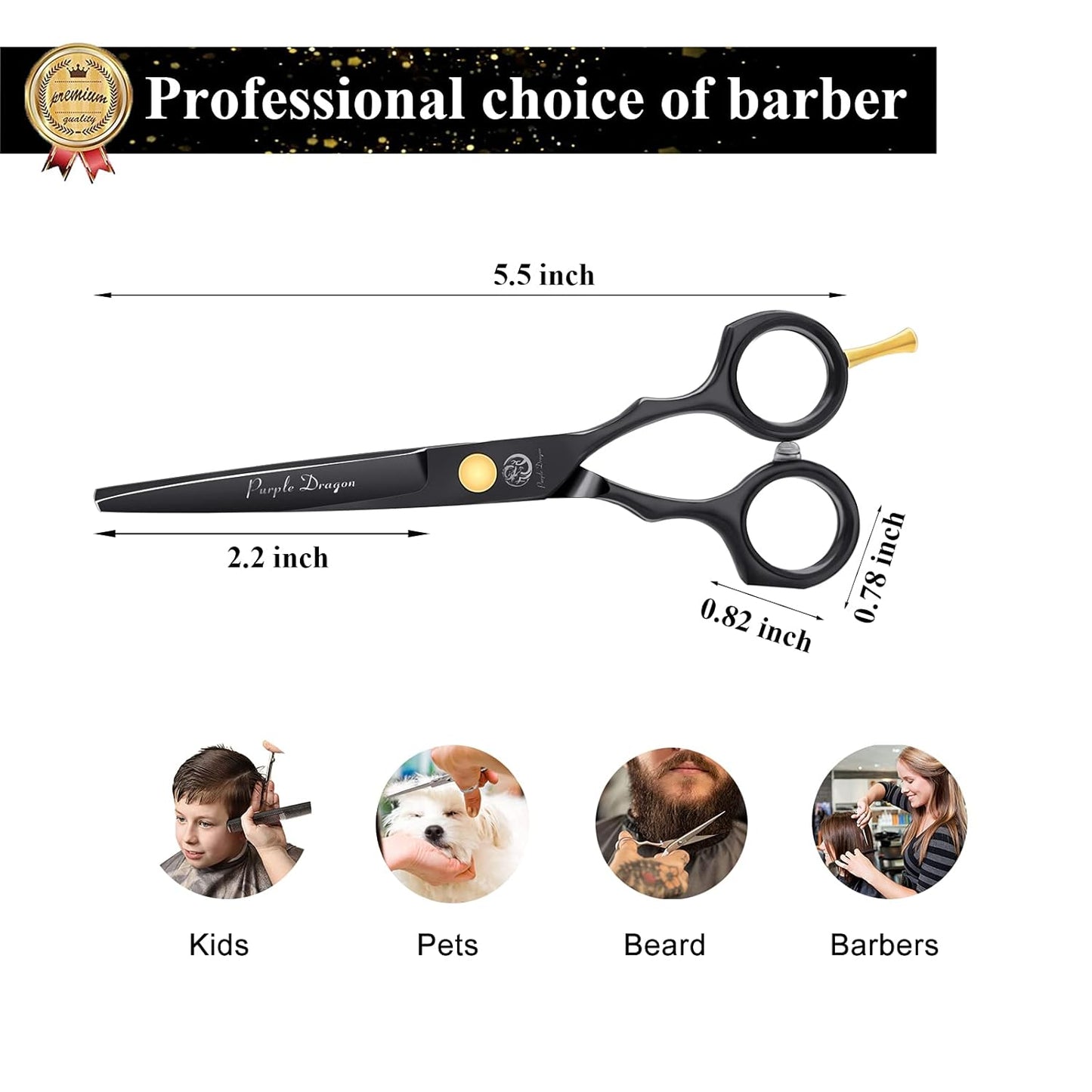 5.5 Inch Purple Hair Cutting Scissors Set with Razor, Leather Scissors Case, Barber Hair Cutting Shears Hair Thinning/Texturizing Shears for Professional Hairdresser or Home Use (Black)