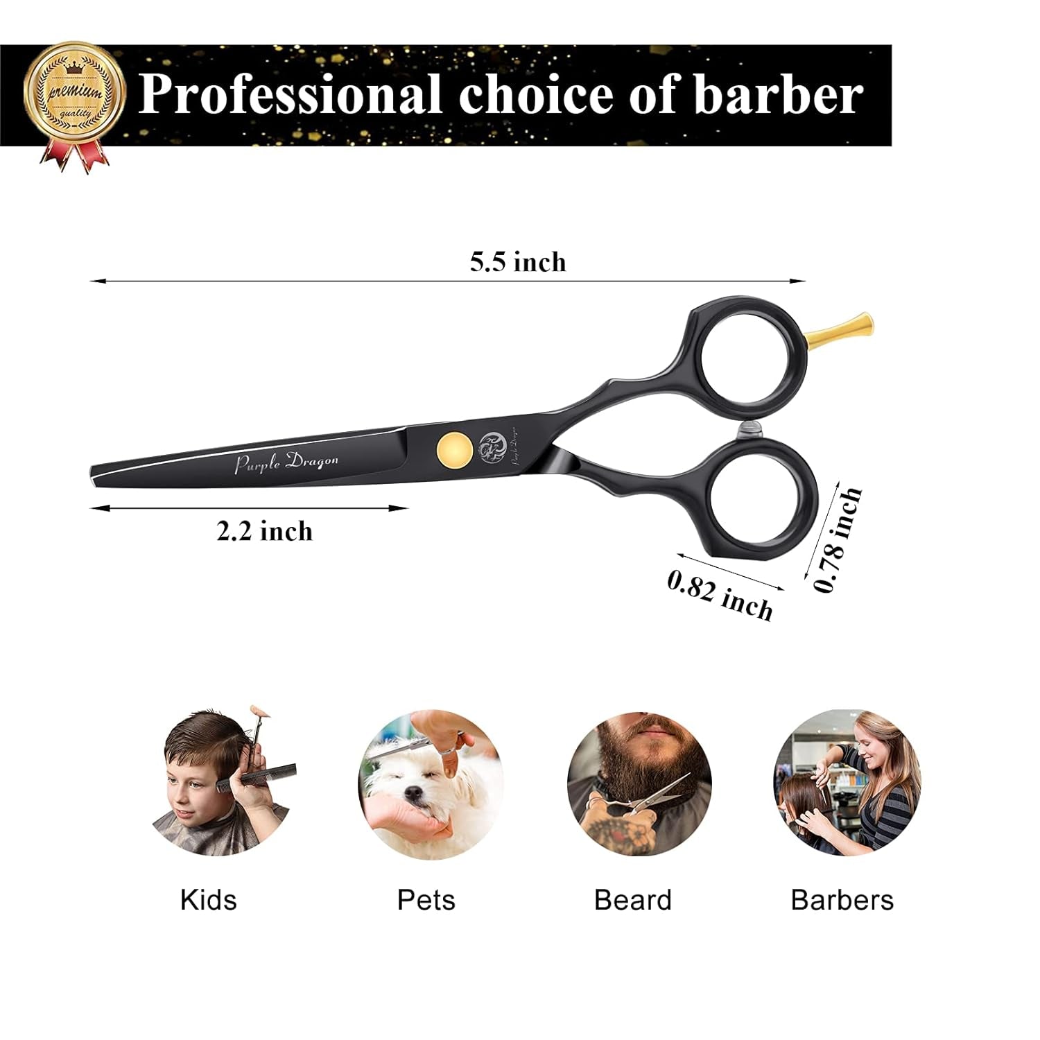 5.5 Inch Purple Hair Cutting Scissors Set with Razor, Leather Scissors Case, Barber Hair Cutting Shears Hair Thinning/Texturizing Shears for Professional Hairdresser or Home Use (Black)