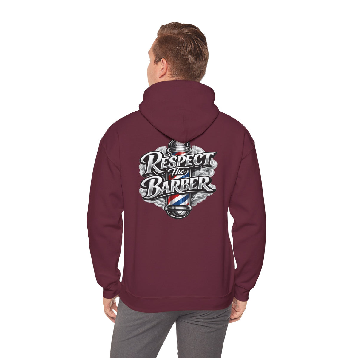 Men's Respect The Barber Hoodie – Front & Back Print | Vintage Barber Pole Graphic Hoodie