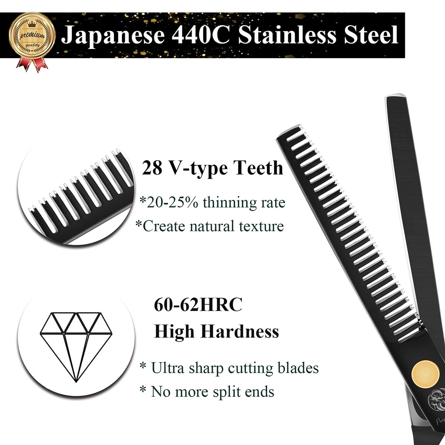 5.5 Inch Purple Hair Cutting Scissors Set with Razor, Leather Scissors Case, Barber Hair Cutting Shears Hair Thinning/Texturizing Shears for Professional Hairdresser or Home Use (Black)