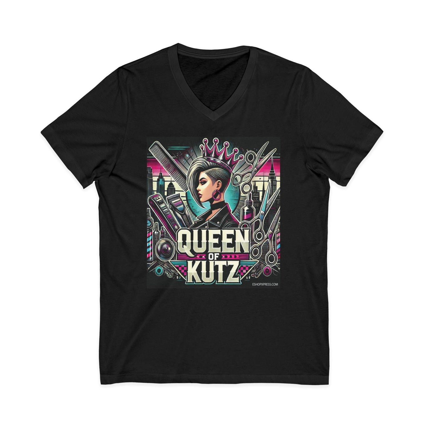 Queen of Kutz Women's Unisex Jersey Short Sleeve V-Neck Tee