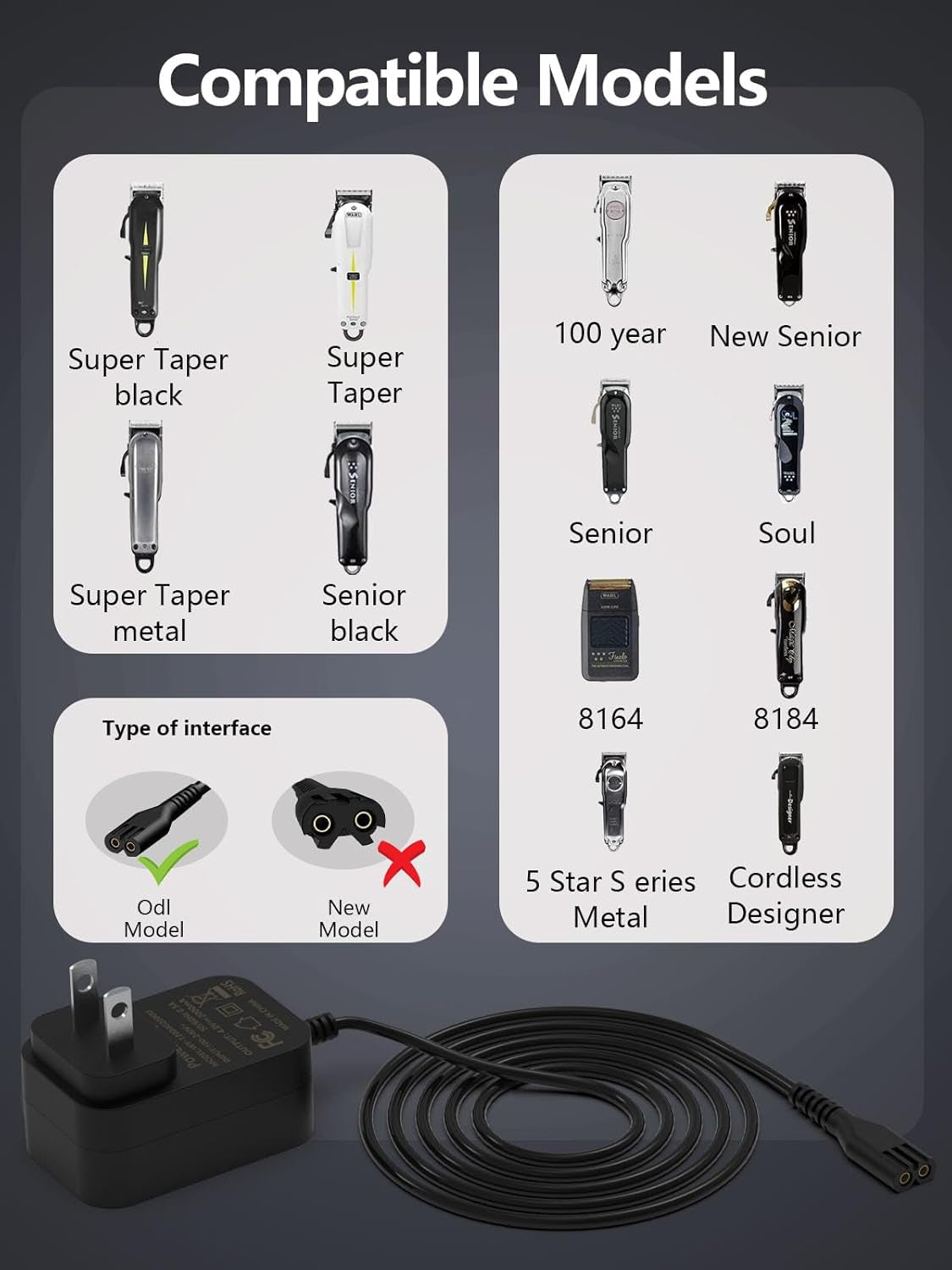 Trimmer Charger for Wahl Magic Clip Cordless, 4V 2A Clipper Shaver Charger Cord Replacement for Wahl 8164 8591 8504 1919 100 Year Hair Clipper Professional 5 Star Cordless Magic Clip Hair Clipper