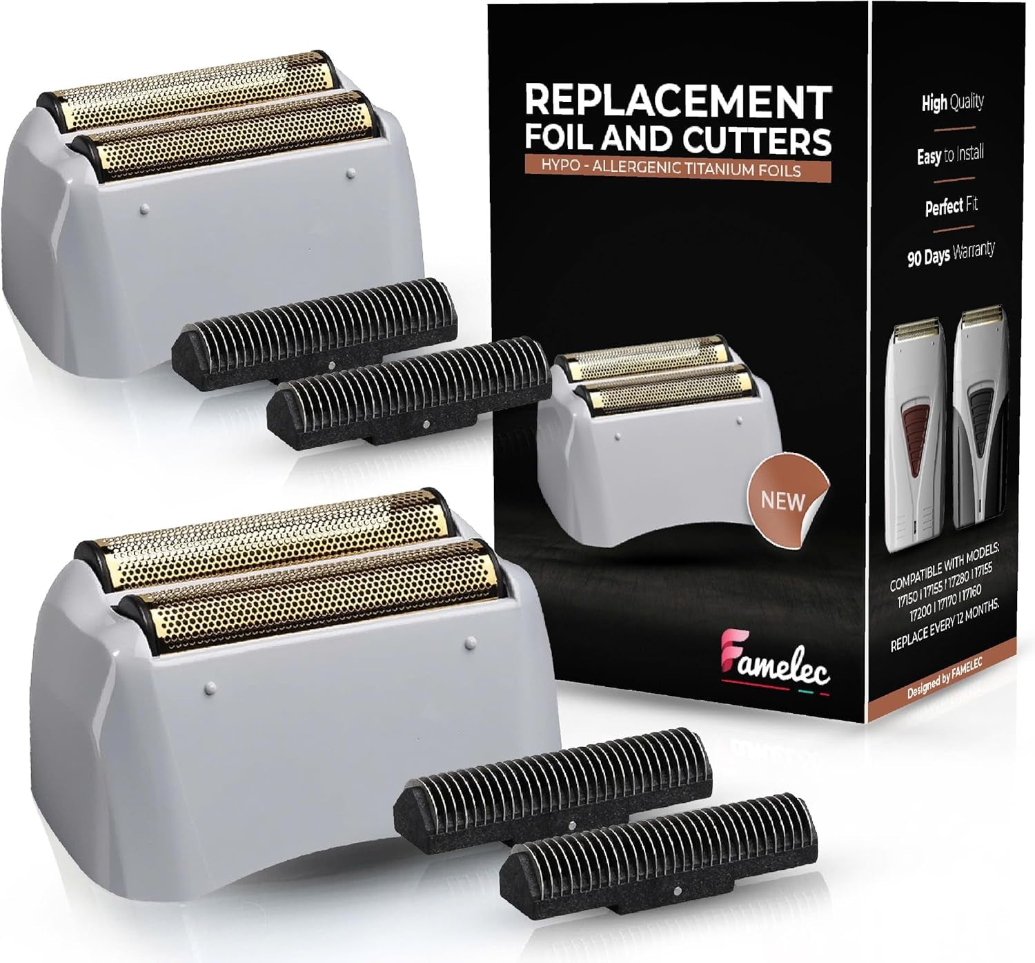 2 Pack for Andis Shaver Foil TS-1 TS-2, Profoil Lithium Shaver Replacement Titanium Foil Assembly and Inner Cutters Compatible with Andis Smooth Shaving Cordless Shavers