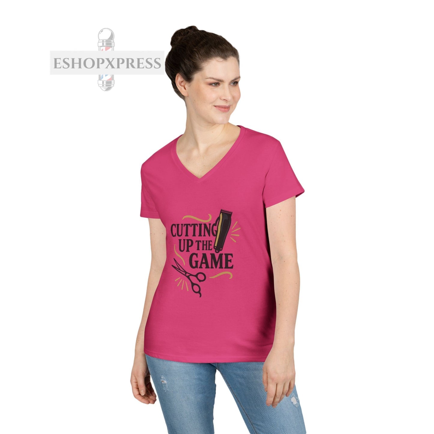Cutting Up the Game Ladies V-Neck T-Shirt - Perfect for Barbers and Stylists