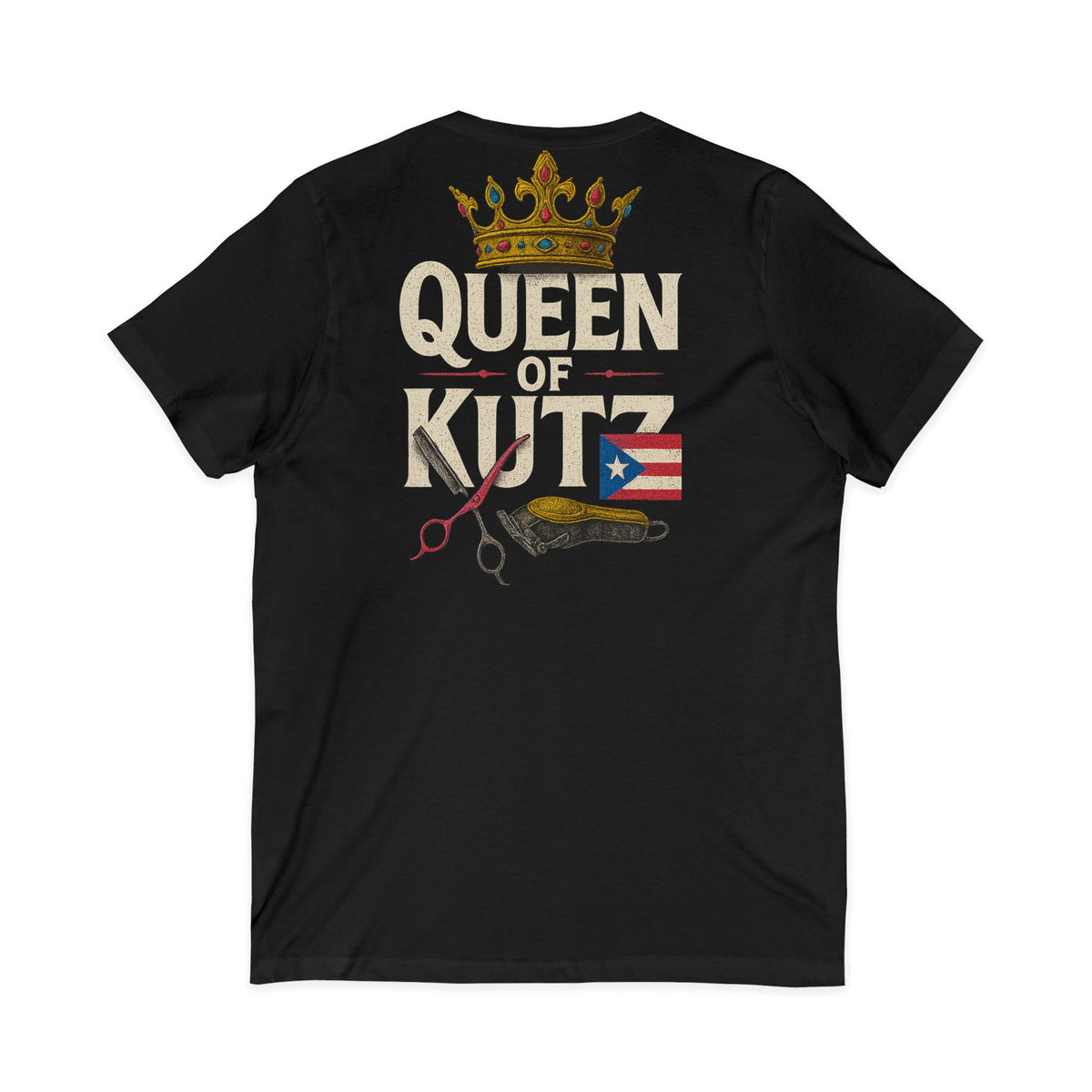 Queen of Kutz Puerto Rico – Front & Back Print | V-Neck Tee