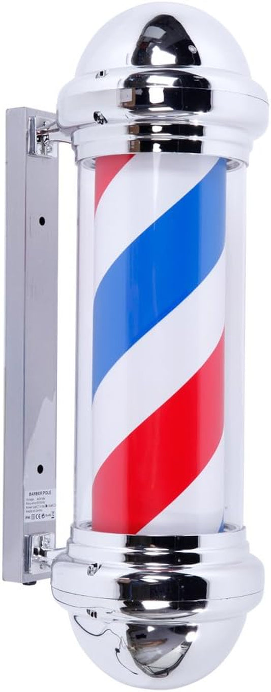 28'' LED Barber Pole Light Classic Style,Hair Salon Barber Shop Open Sign,Rotating Red White Blue LED Strips,Ip44 Waterproof save Energy