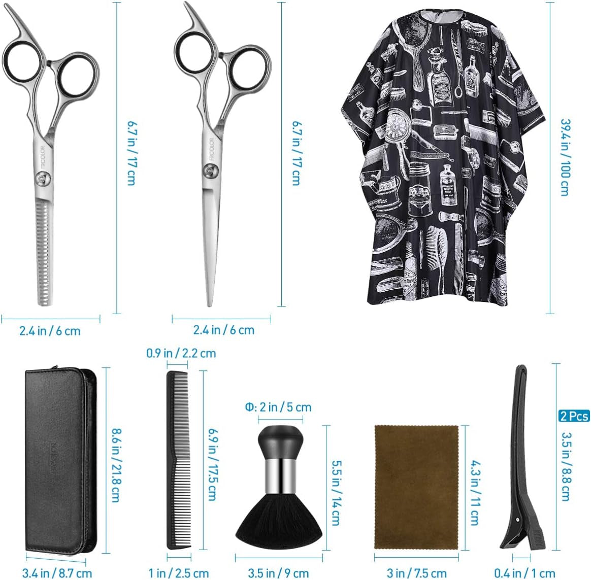 Hair Cutting Scissors Set 6.7 Inch, 9 Pcs Stainless Steel Hair Cutting Shears Hairdressing Scissors Professional Hair Shear Kit for Men Women Pet