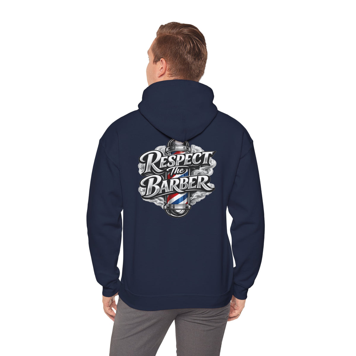 Men's Respect The Barber Hoodie – Front & Back Print | Vintage Barber Pole Graphic Hoodie