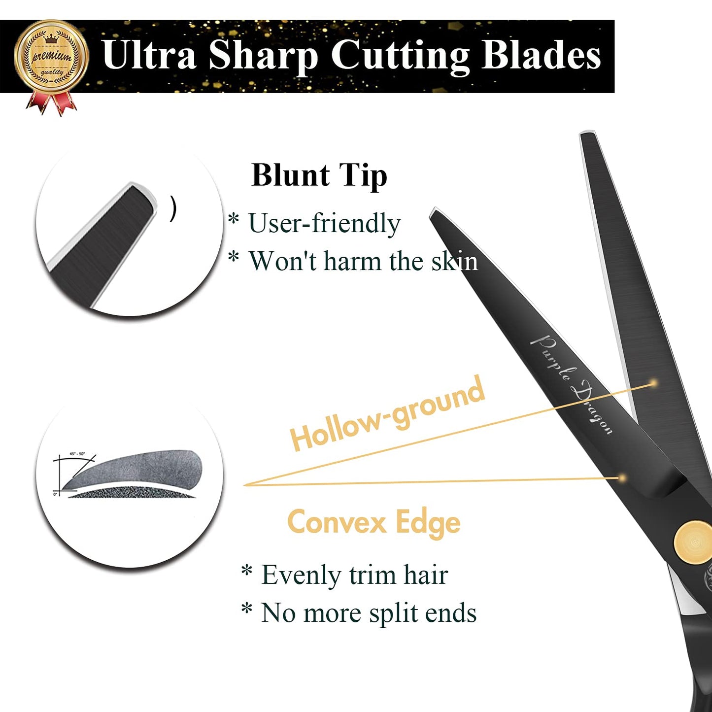 5.5 Inch Purple Hair Cutting Scissors Set with Razor, Leather Scissors Case, Barber Hair Cutting Shears Hair Thinning/Texturizing Shears for Professional Hairdresser or Home Use (Black)