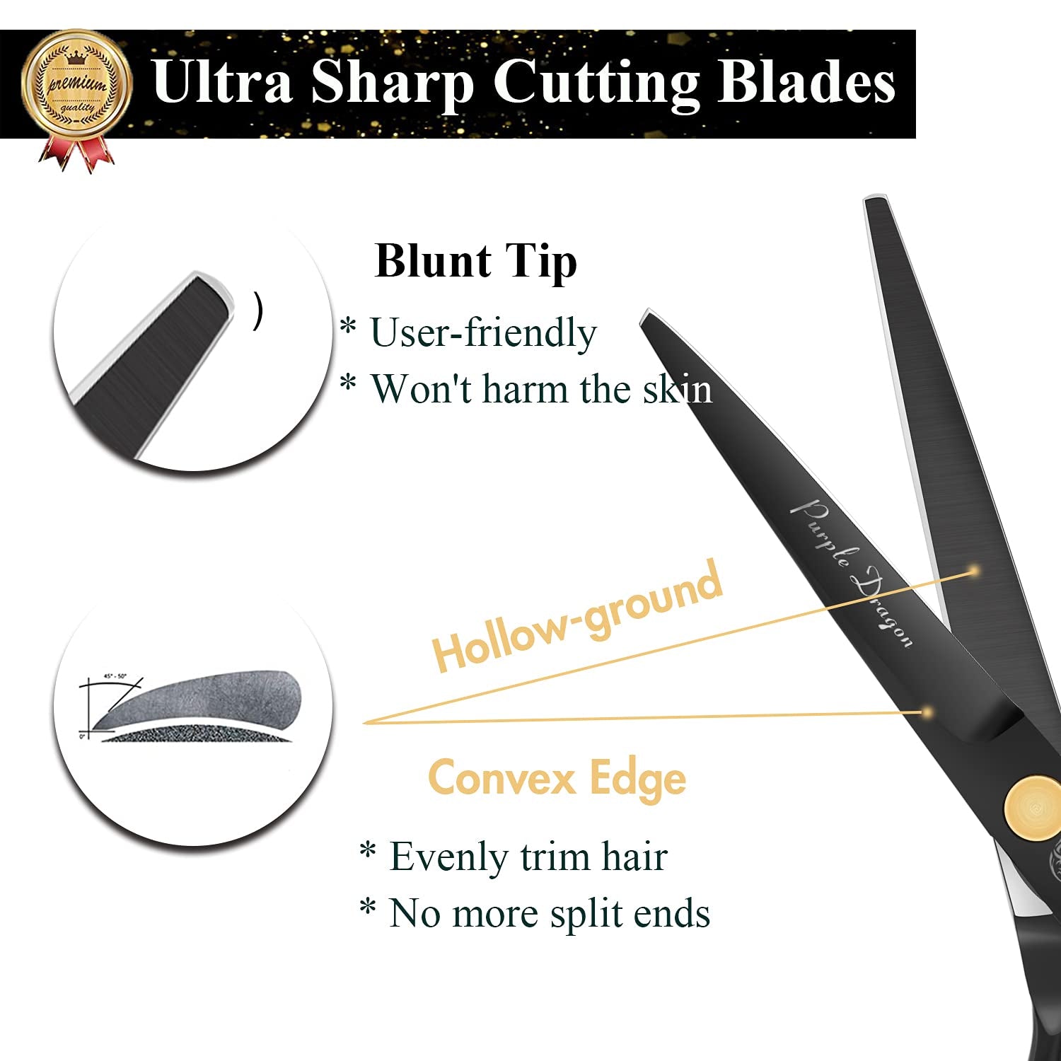 5.5 Inch Purple Hair Cutting Scissors Set with Razor, Leather Scissors Case, Barber Hair Cutting Shears Hair Thinning/Texturizing Shears for Professional Hairdresser or Home Use (Black)