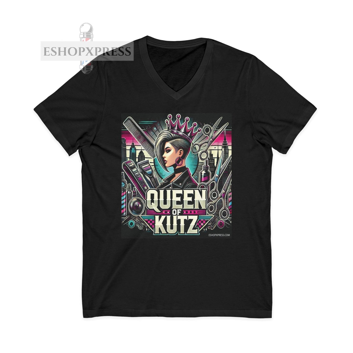 Queen of Kutz Women's Unisex Jersey Short Sleeve V-Neck Tee