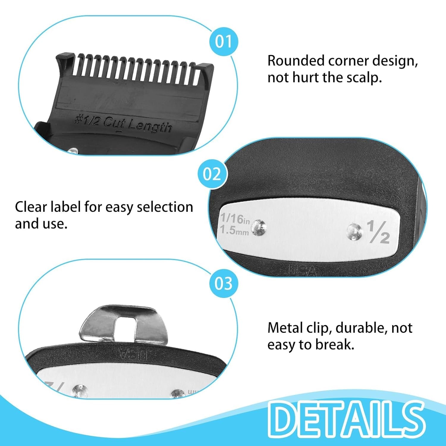 2 Pcs Replacement for Wahl 1/2 Premium Clipper Guard Clip Guide Metal #3354-100 1/16" 1.5Mm Premium Metal Clipper Guard Replacement for Wahl 1/2 - Achieve Precise Cuts with Confidence