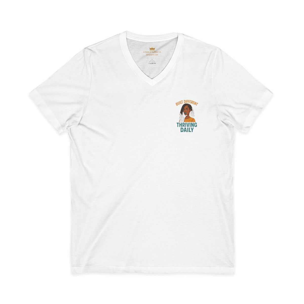 Built Different Thrive Daily Vneck Tee – Front & Back Print