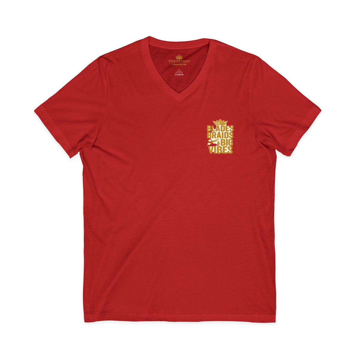 Blades, Braids, & Bold Vibes Women's V-Neck Tee – Front & Back Print