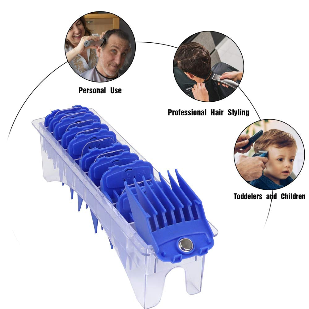 Professional Hair Clipper Guards Guides Hair Cutting Guides #3170-400- 1/8” to 1 Fits for All Wahl Clippers (Blue Magnetic 10 Pcs)