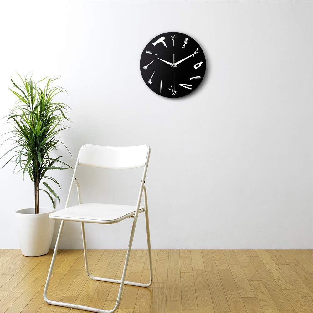 12 Inch Barbershop Clock Barber Equipment Tools Silent Wall Clock Battery Operated Quartz Modern Barber Shop Business Sign Acrylic Hanging Watch for Beauty Hair Salon Hairdresser Gift