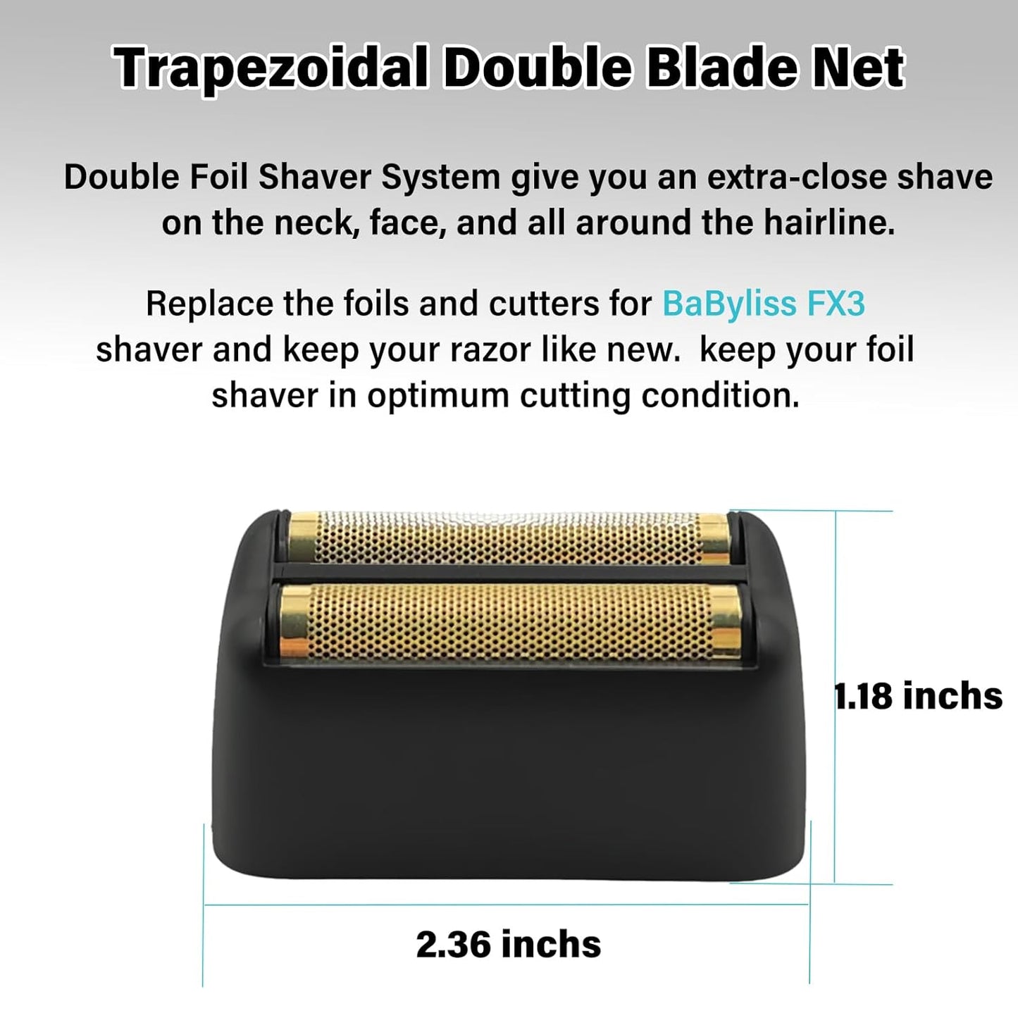 For Babyliss Foil Shaver Replacement Head Fit FX FX3 Double Foil Shaver, Barberology Professional FXX3RFB Black Replacement Foil with 2 Cutters for Babyliss Pro FX3 Shaver - Hypoallergenic Gold Foil