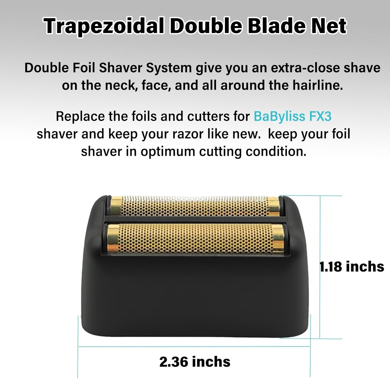 For Babyliss Foil Shaver Replacement Head Fit FX FX3 Double Foil Shaver, Barberology Professional FXX3RFB Black Replacement Foil with 2 Cutters for Babyliss Pro FX3 Shaver - Hypoallergenic Gold Foil