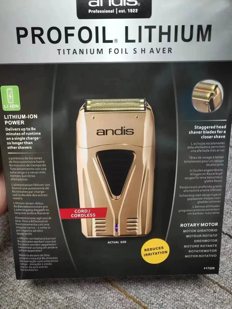 Original Andis Profoil Lithium plus 17200 Barber Hair Cleaning Electric Shaver for Men Beard Stubble Razor Bald Shaving Machine