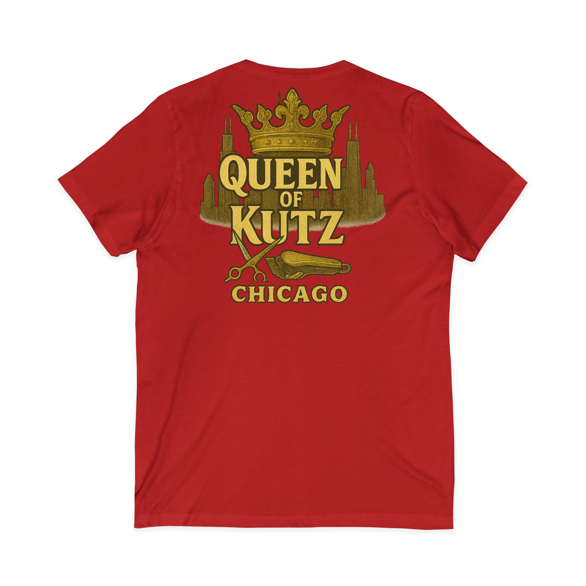Queen of Kutz Chicago Women's V-Neck Tee – Front & Back Print